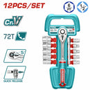 rachet c/socket 12PZA 1/2" 50BV30 CrV Medidas 10,11,12,13,14,15,17,19,21,24mm 1pcs 5" ext bar.