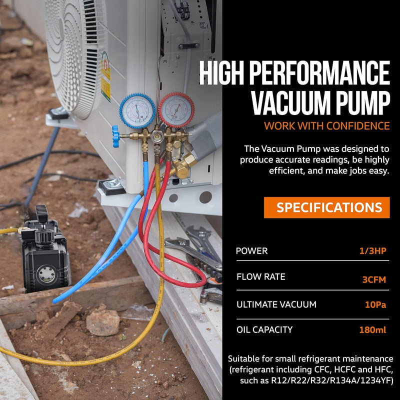 Bomba de vacío inalámbrica 20V 3CFM para aire acondicionado 3CFM 10Pa R12, R22, R32, R134A Y 1234YF a bateria