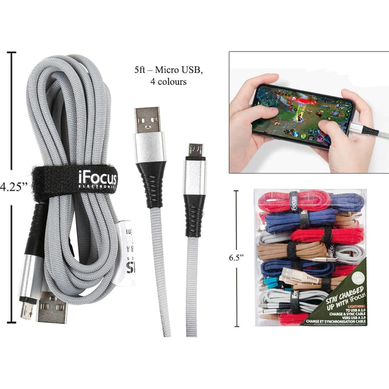 Ifocus 5 Pies. Micro USB Data Cbl 4C Correa De Velcro. Paquete (HZ)