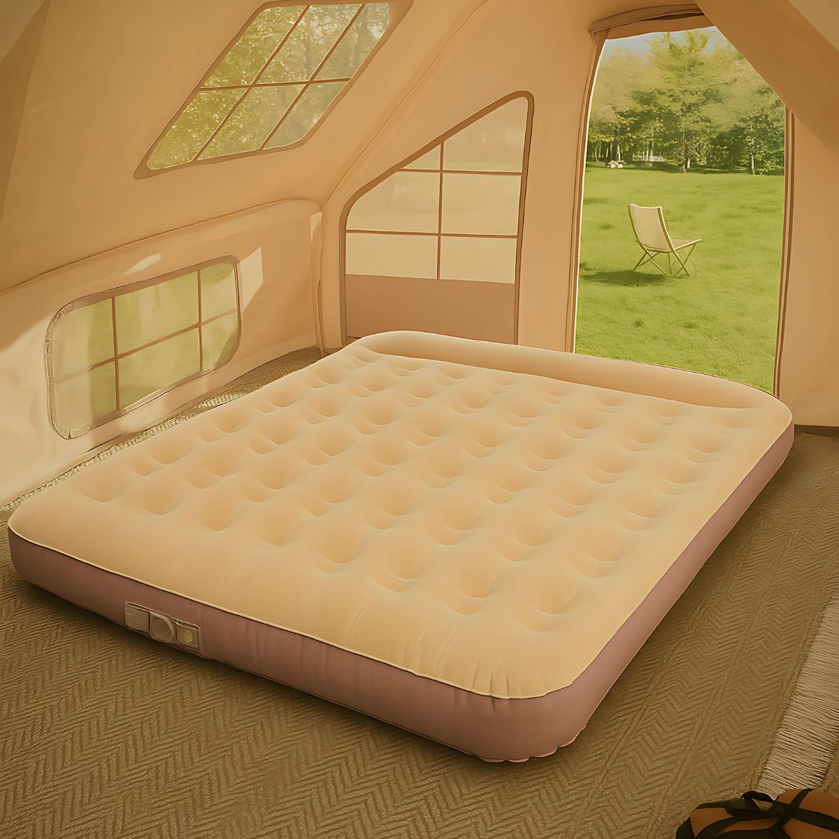 Colchón inflable con bomba y batería litio incorporada. Colchón de aire automático y portátil. Cama de aire. Se infla en 1 minuto. Cargador tipo C.