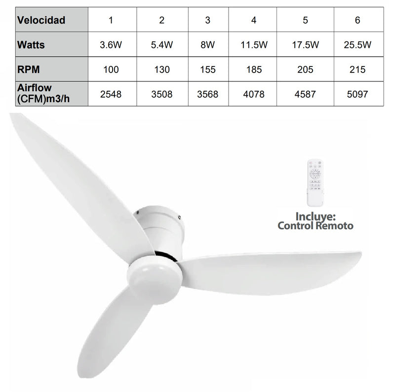 Abanico de techo ventilador LED blanco CCT 22W 1320mm, Elegante y funcional