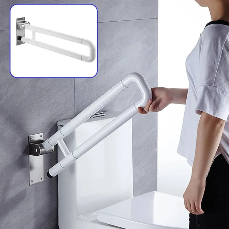 de Seguridad para discapacitados y adultos mayores  (70cm)  Apoyo Abatible para Baño con Luz Nocturna Fluorescente. Acero Inoxidable 304 para Inodoro. Color Blanco