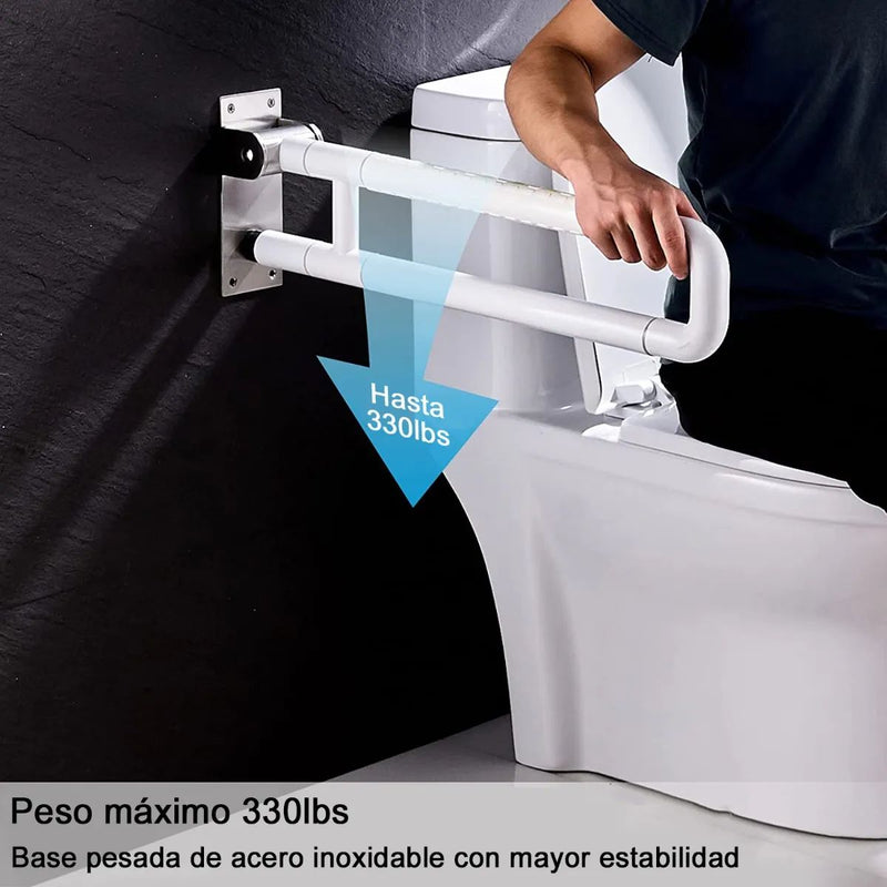 de Seguridad para discapacitados y adultos mayores  (70cm)  Apoyo Abatible para Baño con Luz Nocturna Fluorescente. Acero Inoxidable 304 para Inodoro. Color Blanco