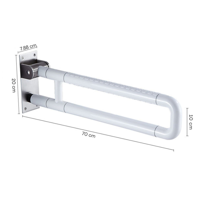 de Seguridad para discapacitados y adultos mayores  (70cm)  Apoyo Abatible para Baño con Luz Nocturna Fluorescente. Acero Inoxidable 304 para Inodoro. Color Blanco
