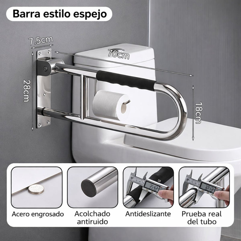 de Seguridad Apoyo discapacitados Abatible para Baño Portarrollos. Pasamanos Plegable de Acero Inoxidable 304 Antideslizante para Inodoro (70cm) para adultos mayores