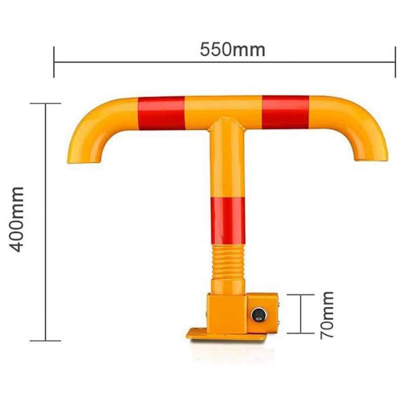 Tranca Bloqueador de Estacionamiento en T con Cerradura (3.9Kg). Barrera de Seguridad para Parking en Acero Reforzado con Recubrimiento Anticorrosivo. Bolardo Amarillo(55x40cm)