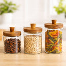 Frascos de Vidrio Herméticos para Alimentos con Tapa de Madera (Set de 3 piezas). Tarros de Almacenamiento. Recipientes de cocina.