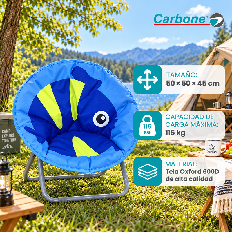Silla Luna Infantil Plegable Diseño de Pecesito Para Playa Camping Picnic Y Exterior. Capacidad 115Kg. Color Azul (50x50x45cm)