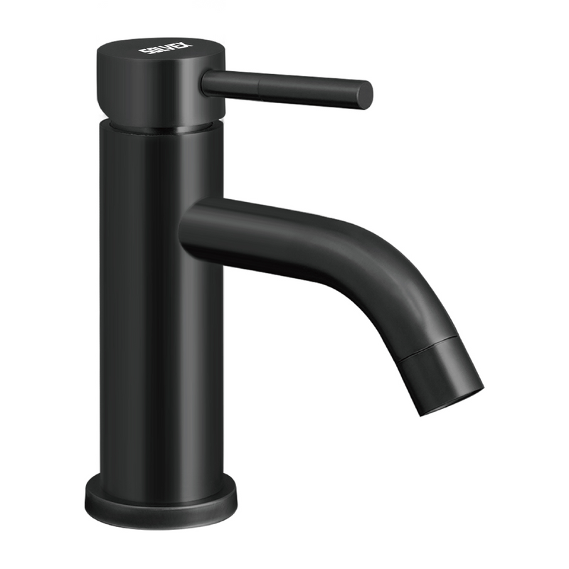 Llave de Lavamanos Individual. Color negro. Grifo para Lavabo. Pluma Agua Fría y Caliente. Acero Inoxidable.