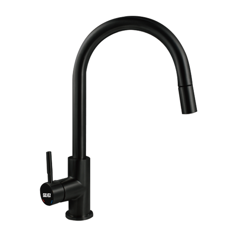 Grifo de fregador de Acero Inoxidable. Pluma Llave Mezcladora para Cocina con Manguera Extensible de 1.5 m. Color negro.