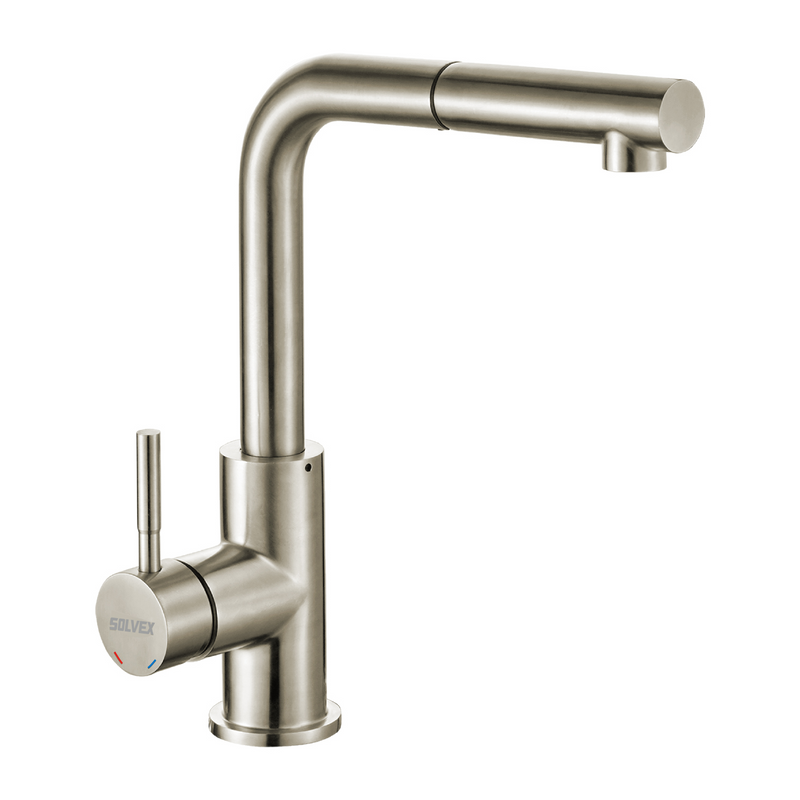 Grifo de fregador de Acabado Satinado Cepillado. Pluma Llave Mezcladora para Cocina con Manguera Extensible de 1.5 m.