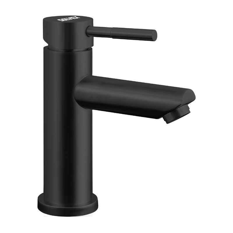 Llave de Lavamanos Individual. Color negro. Grifo para Lavabo. Pluma Agua Fría y Caliente. Acero Inoxidable.