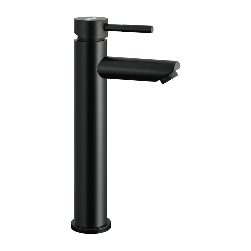 Llave de Lavamanos Individual Alta. Color negro. Grifo para Lavabo. Pluma Agua Fría y Caliente. Acero Inoxidable.