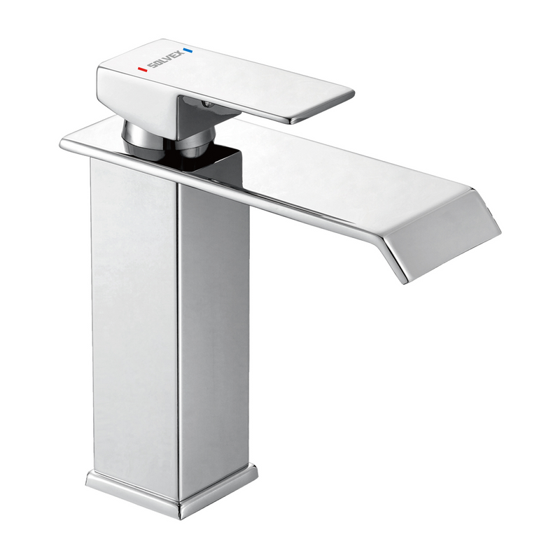 Llave de Lavamanos Individual. Color Cromado Brillante. Grifo para Lavabo. Pluma Agua Fría y Caliente.