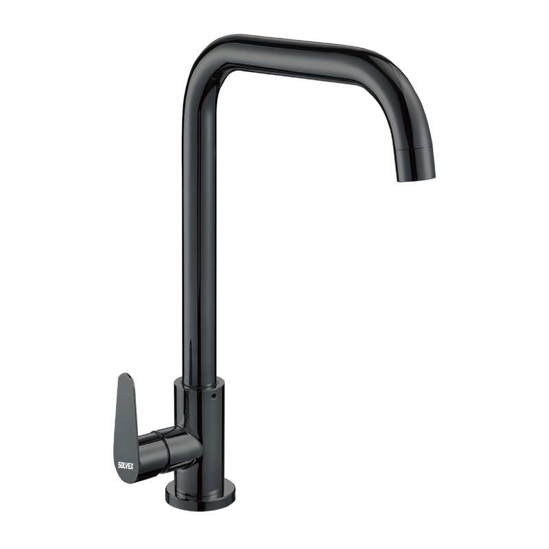 Llave de fregador Individual. Color Negro. Grifo para Cocina. Pluma de Acero Inoxidable.