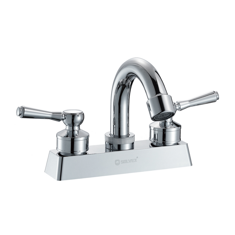 Llave Mezcladora 4" Para Lavamanos Con Cubierta Y Manerales De Palanca. Pluma grifo de Agua Fría Y Caliente.