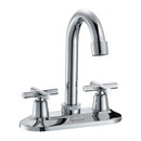 Llave Mezcladora 4" Para Lavamanos Tipo Bar. Pluma grifo de Cuello Alto Giratorio y Manijas de Cruz. Agua Fría y Caliente.