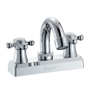 Llave Mezcladora 4" Para Lavamanos Con Cubierta Y Manerales Tipo Cruz. Pluma grifo con Modo Frío Y Caliente.