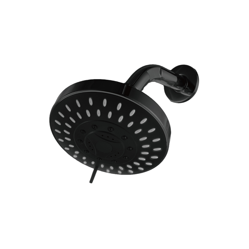 Regadera para Ducha Redonda 4". Cabezal de Plástico ABS con 5 Funciones. Color negro.