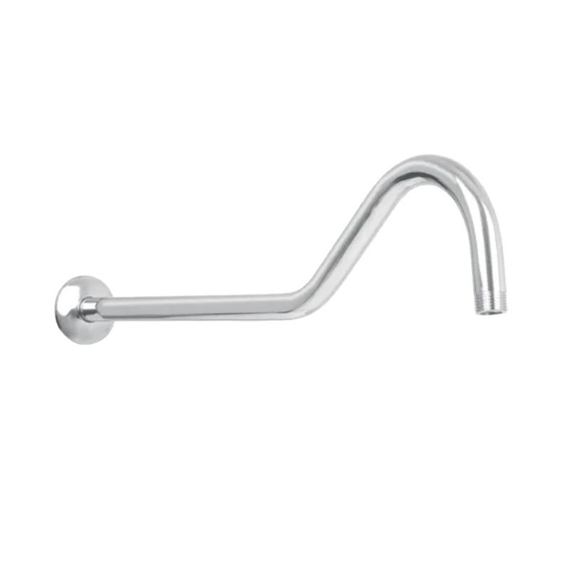 Brazo de Ducha curvo 50 cm. Tubo de Acero Inoxidable con Chapetón para regadera. Acabado cromado.