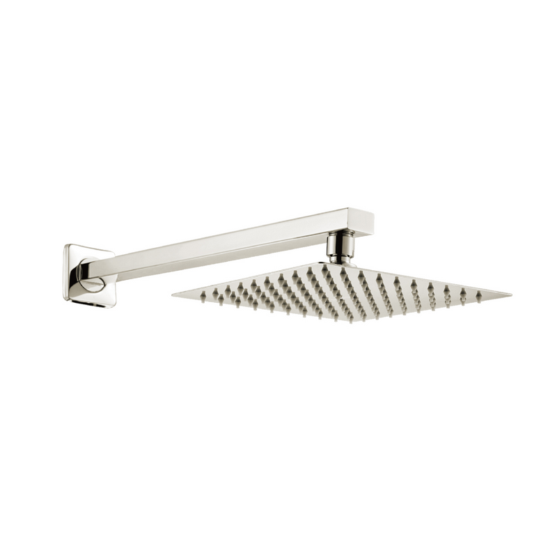 Regadera Cuadrada 8" con Brazo de 40 cm. Set de Ducha Acero Inoxidable. Acabado satinado cepillado.