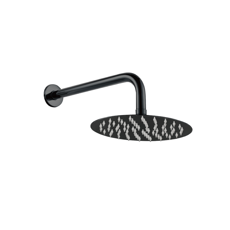 Regadera para Ducha Redonda 8". Acero Inoxidable con Brazo y Chapetón. Color negro.