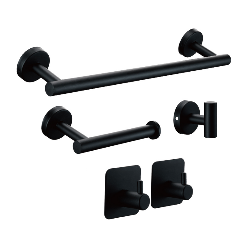 Accesorios para Baño. Set de 5 Piezas. Acero Inoxidable y Zinc. Color negro.