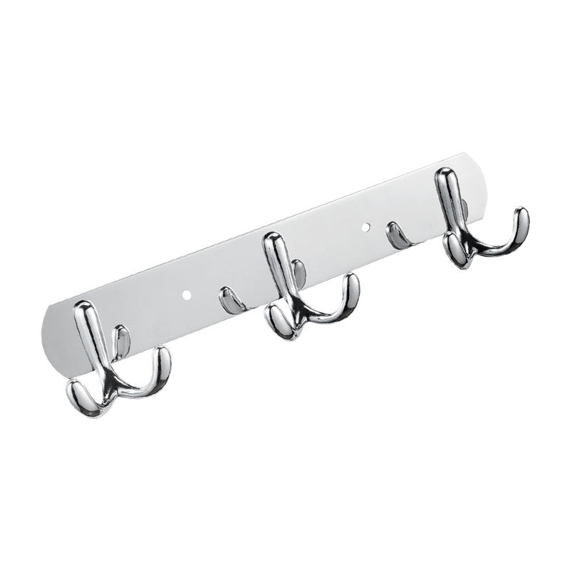 Perchero de Pared con 3 Ganchos. Acero Inoxidable y Aluminio con Acabado Cromado. Ideal para toallas o ropa.