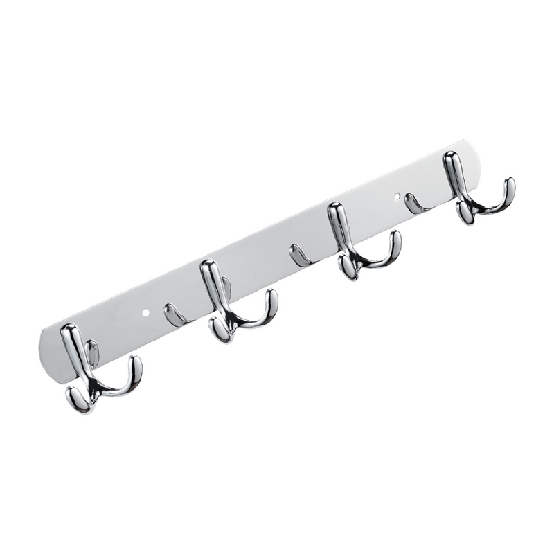 Perchero de Pared con 4 Ganchos. Acero Inoxidable y Aluminio con Acabado Cromado. Ideal para toallas o ropa.