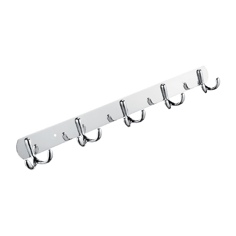 Perchero de Pared con 5 Ganchos. Acero Inoxidable y Aluminio con Acabado Cromado. Ideal para toallas o ropa.