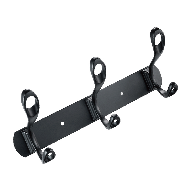 Perchero de Pared con 3 Ganchos dobles. Acero Inoxidable y Aluminio. Ideal para toallas o ropa. Color negro.