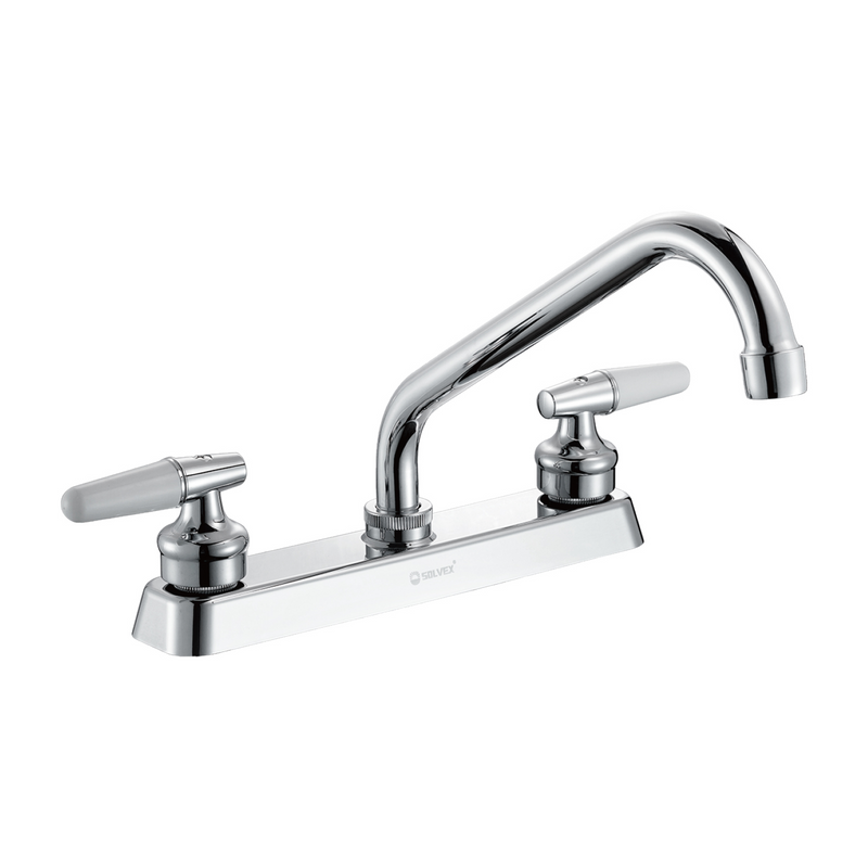 Grifo para fregador 8". Llave Pluma mezcladora fría/caliente con tubo inox 400 mm y acabado cromado brillante.