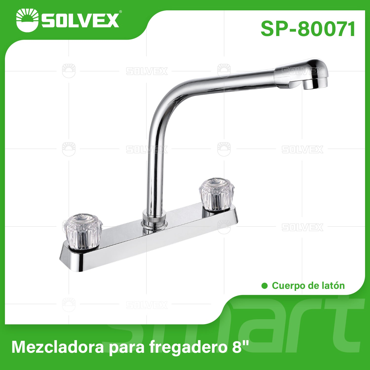 Llave para fregador de Cocina 8" Latón Cromado. Grifo de Giro Completo con Pluma Alta y Asas Acrílicas.