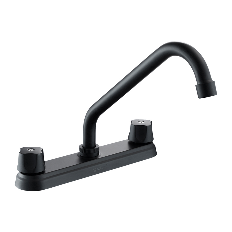 Llave para fregador de Cocina 8" Latón Negro. Grifo de Giro Completo con Pluma y Manijas Metálicas.