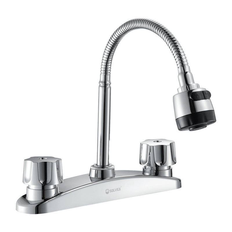 Llave para fregador de Cocina 8" Acero Inoxidable Cromado Flexible. Grifo con Pluma de Doble Función y Asas Plásticas.