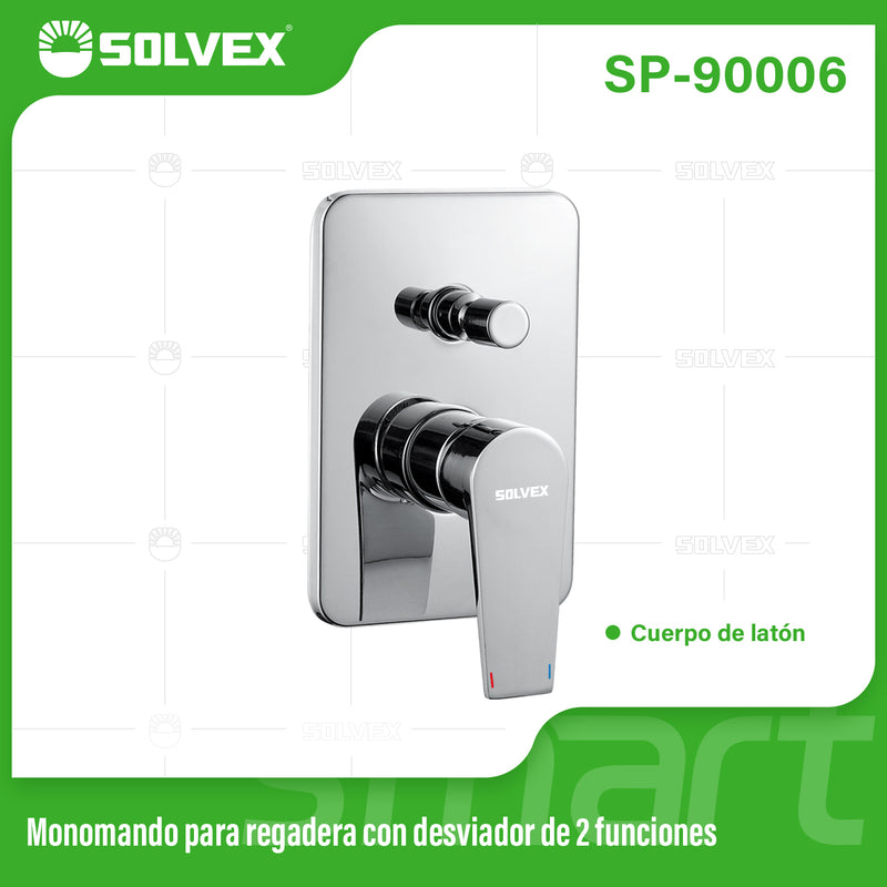 Llave de palanca maneral para ducha. Mezcladora Monomando para Regadera con Desviador de 2 Funciones para Empotrar.
