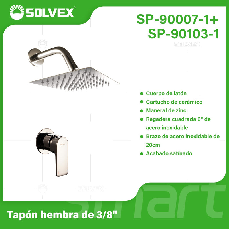 Ducha Empotrable con Mezcladora Monomando Ovalada y Regadera de 6” Tipo Lluvia. Diseño Moderno con Acabado satinado.