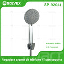Regadera Tipo Teléfono de 4” con Soporte. 3 Funciones de Rociado y Acabado Cromado Brillante.