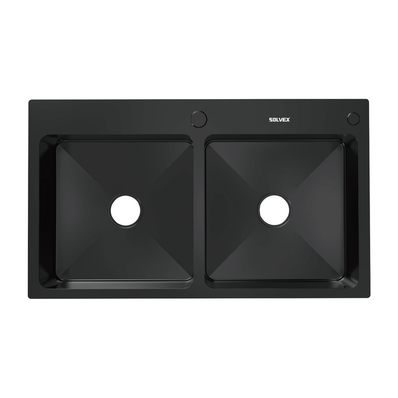 fregador de Cocina Empotrable con Doble Tina 75x46x22cm. Acero Inoxidable. Color negro.