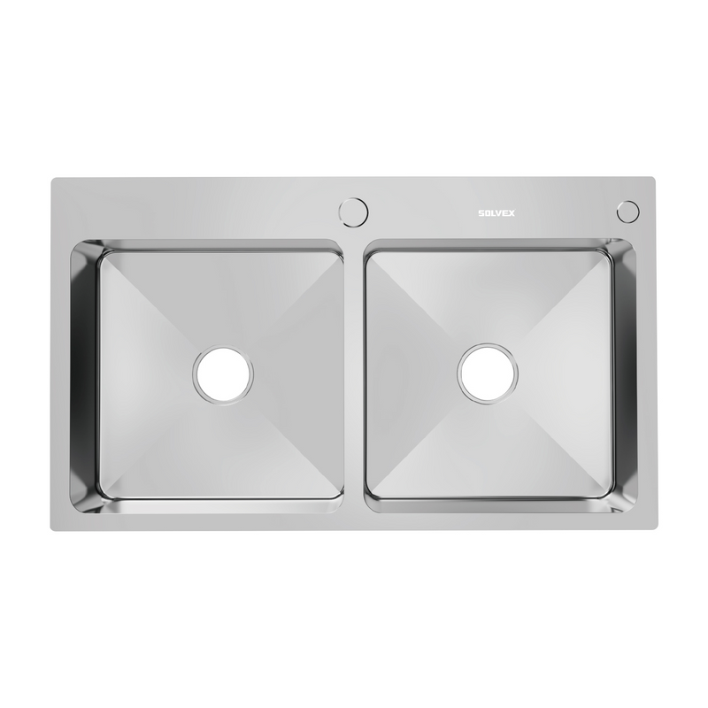 fregador de Cocina Empotrable con Doble Tina 75x46x22cm. Acero Inoxidable con superficie cepillada.