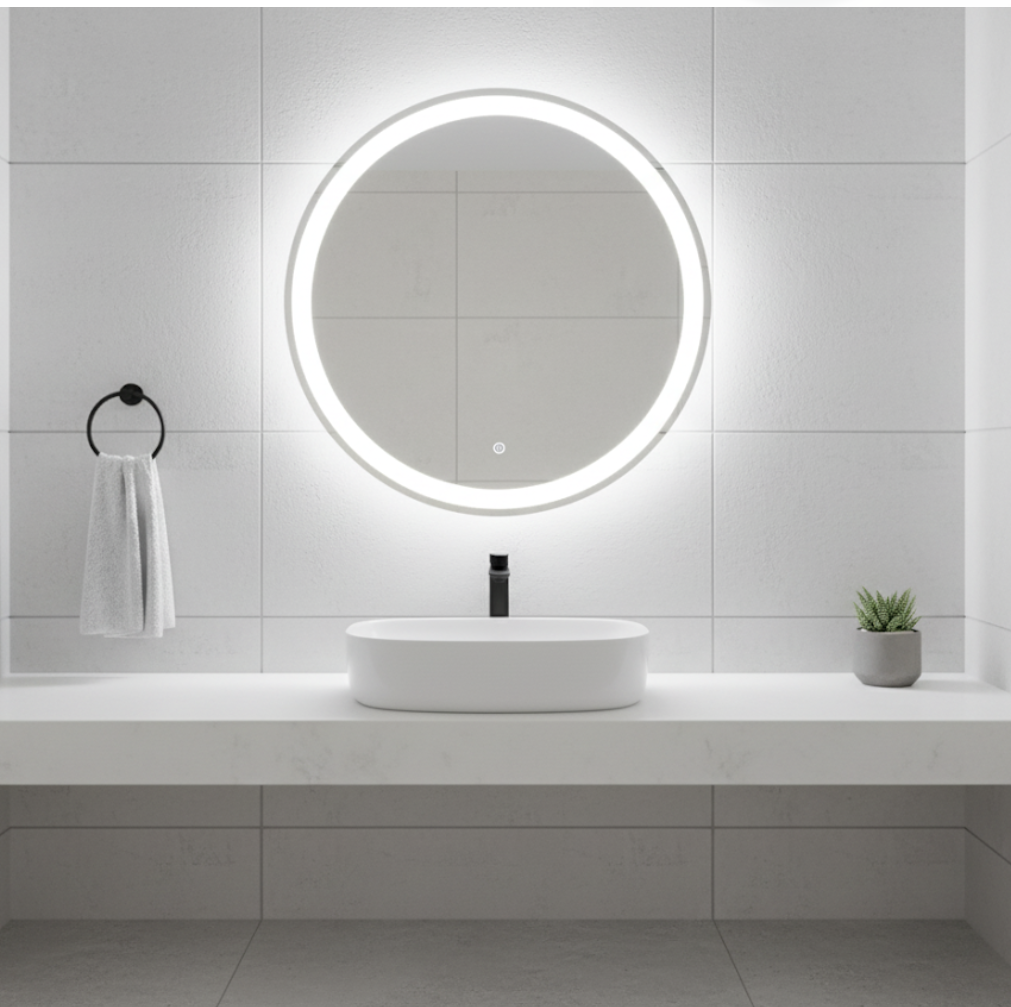 Espejo LED Redondo Táctil 60x60 cm con Luz de 3 Tonos y Enchufe USA 110V