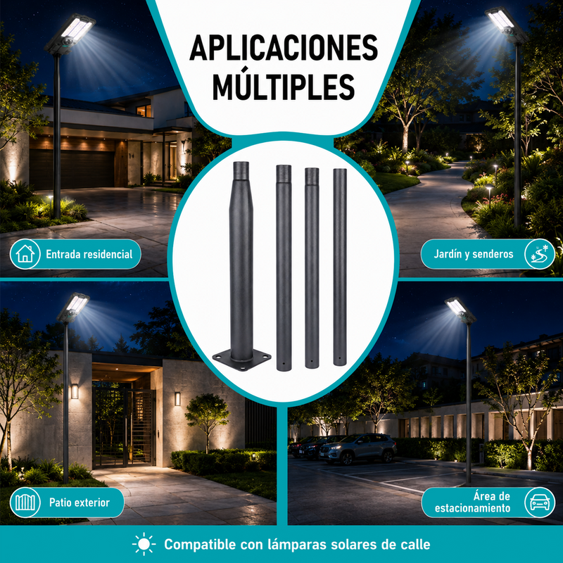 Poste Para Lámpara Solar De Calle Tipo Split De 4 Metros En Acero Galvanizado Q195 Con Rosca Para Alumbrado Exterior (No Incluye Lámpara)