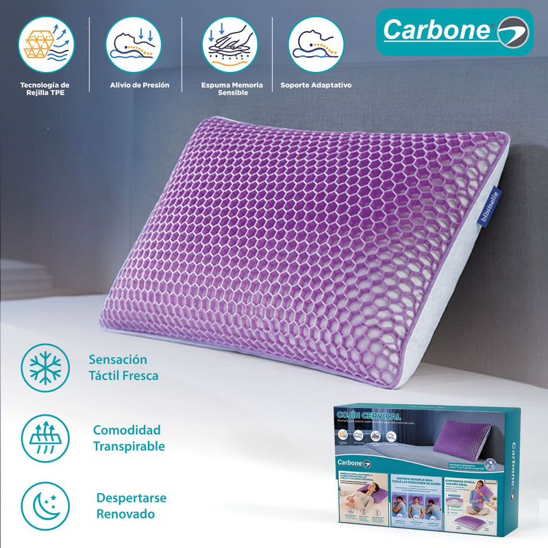 Cojín Almohada Cervical de Memory Foam Triturado con Gel TPE Fresco baja de 2 a 3 °C y Transpirable (37x 63cm).