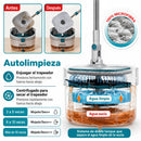 Trapeador Giratorio 360° Ultra Transparente con Balde Autolimpiante y Escurridor + 2 Mopas. Fregona Spin Mop con Mango de 132cm para Pisos.  Carbone Clean Freak