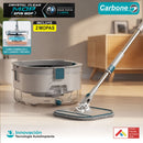 Trapeador Giratorio 360° Ultra Transparente con Balde Autolimpiante y Escurridor + 2 Mopas. Fregona Spin Mop con Mango de 132cm para Pisos.  Carbone Clean Freak