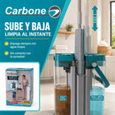 Trapeador Plano 360° flat mop con Balde Autolimpiante Ultra Transparente. Fregona plana con Mango Extensible de 1.35m y 2 Mopas. Injecta agua para limpiar con el movimiento.  Carbone Clean Freak
