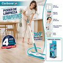 Trapeador Plano Clipmaster Pro.  Carbone Clean Freak Mopa 360° y Mango Largo. Incluye 5 Pañitos Húmedos, 3 Paños para Polvo y 1 Paño Seco de Microfibra. Tecnología Shake & Release