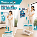 Trapeador Plano Clipmaster Pro.  Carbone Clean Freak Mopa 360° y Mango Largo. Incluye 5 Pañitos Húmedos, 3 Paños para Polvo y 1 Paño Seco de Microfibra. Tecnología Shake & Release