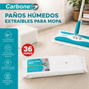 Repuesto Paños Húmedos para Trapeador con Mopa  Carbone Clean Freak Clipmaster Pro (UN-C030). Pack de 36 Paños para Limpieza de Pisos.