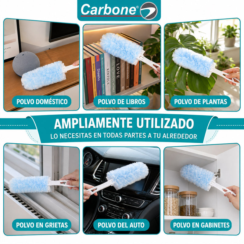 Plumero Desechable Carbone Clean Freak. 360° con Mango Plegable y 10 Repuestos Atrapa Polvo. Plumero de Limpieza con Fibras Electrostáticas.